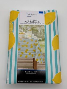 Mainstays Aqua Stripe Tablecloth with Yellow Lemon Motif
